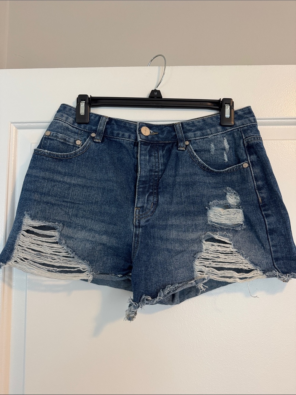 Women’s Distressed Dark Blue Denim Shorts